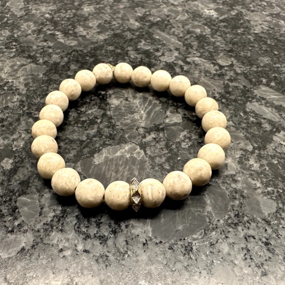 New Sydney Evan Cream Jasper Spike Spacer Stretch Bracelet - Picture 1 of 4